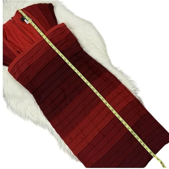 TADASHI Collection Shutter Pleated Red Ombre Square Neckline Bodycon Dress M - Picture 7 of 7